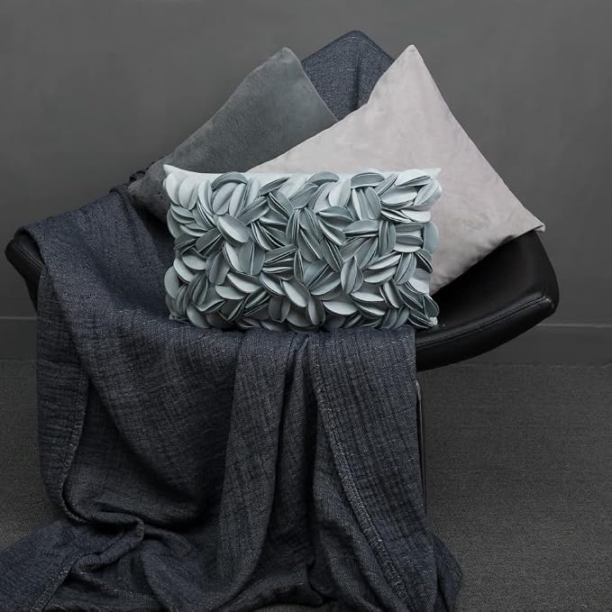 KINGROSE Decorative Soft 3D Flower Throw Pillow Cover, Sky Blue, 12x20 in | Solid Suede Pillowcase, Rectangular Cushion Cover, For Sofa Couch Chair Living Room, Home Decorative