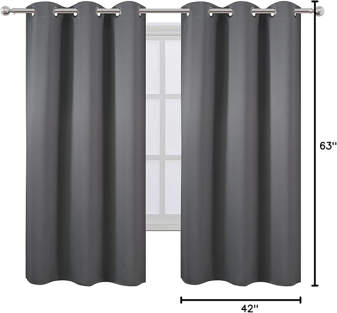 Grey Blackout Curtains 42 x 63 Inch Length/Set of 2 Curtain Panels/Thermal Insulated Room Darkening Blackout Curtains for Bedroom