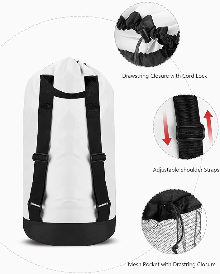 Backpack Laundry Bag, Laundry Backpack with Shoulder Straps and Mesh Pocket Durable Nylon Clothes Hamper Bag with Drawstring Closure for College, Travel, Laundromat, Apartment
