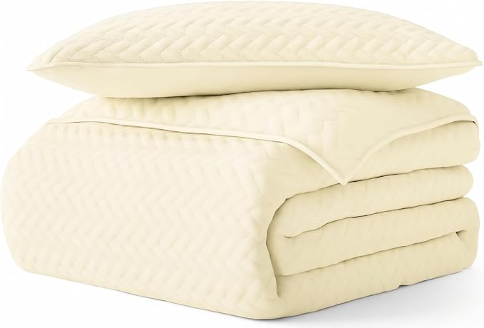 Merit Linens Classic Quilt Coverlet Soft Set in Herringbone Stitching - Twin/TwinXL Yellow
