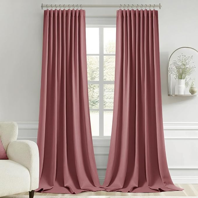 MIULEE Dusty Rose Back Tab Blackout Curtains 52x102 Inch Long 2 Panels Set | Rod Pocket Pinch Pleated, Thermal Insulated, Bedroom Living Room Darkening Drapes, Light Blocking Floor to Ceiling Curtains