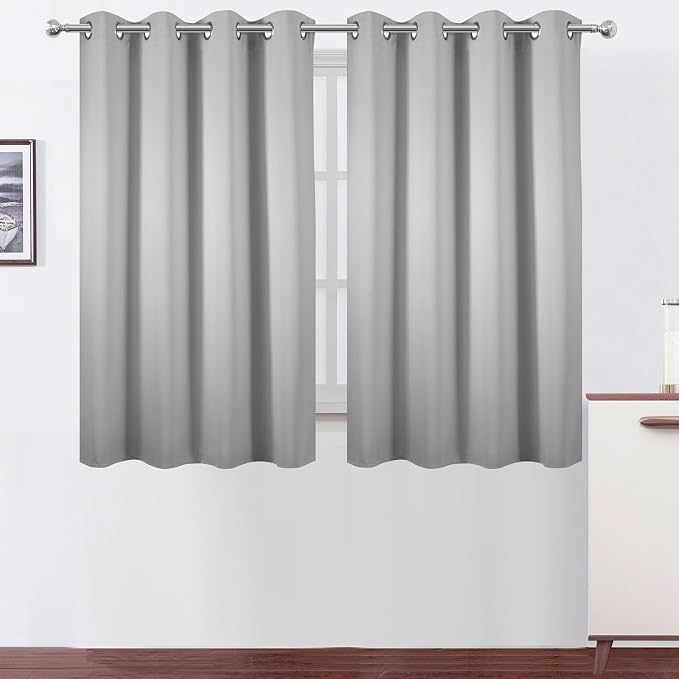 Blackout Curtains 66 x 54 Inch Long Light Grey Curtains Set of 2 Panels Room Darkening Curtains for Bedroom and Living Room