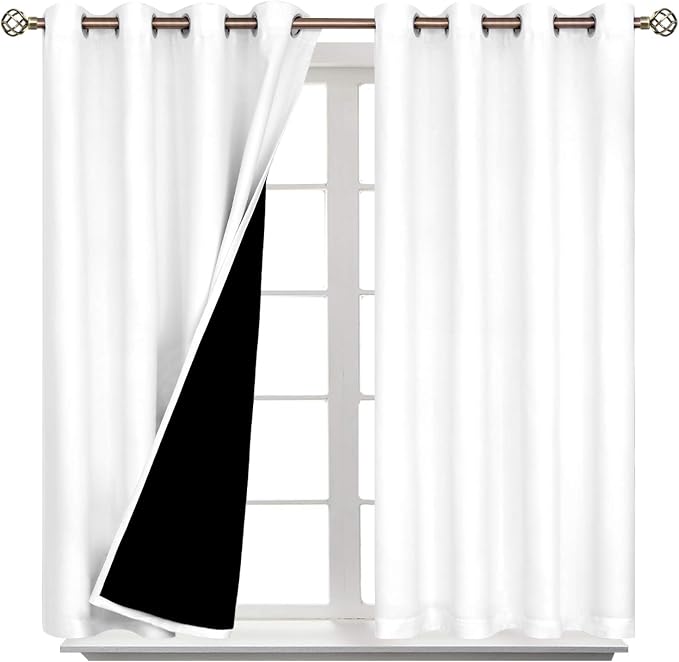 BGment Short 100% Blackout Curtains for Bedroom, Thermal Insulated Energy Efficiency Noise Reducing Grommet Curtains 54 Inch Length with Liner for Small Window 2 Panels Each 52 Inch Wide, Pure White