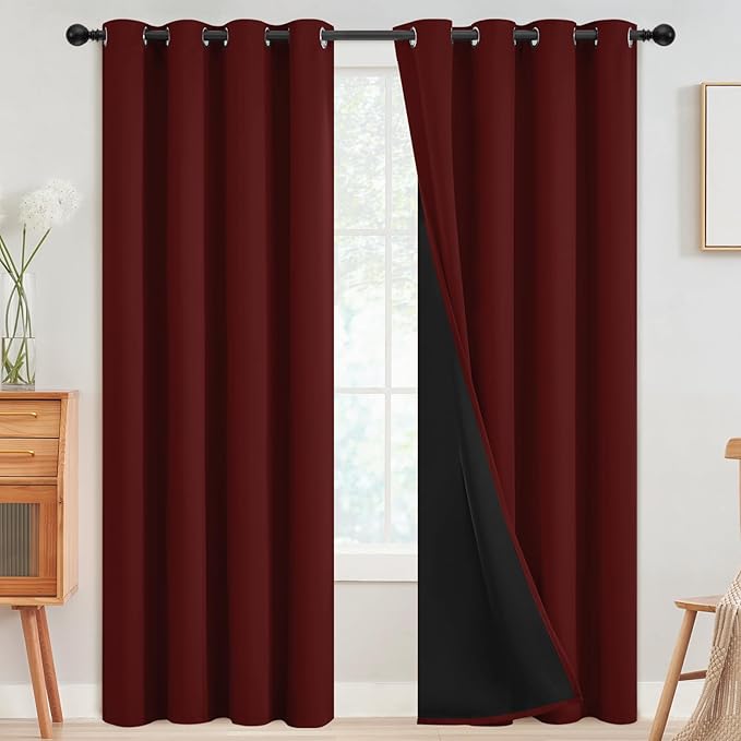 SimpleHome Burgundy Red 100% Blackout Curtains Room Darken Living Room 90 | Curtains for Bedroom,Thermal Insulated Grommet Window Drapes,Curtains for Living Room with Black Back,52 x 90 Inch,2 Panels