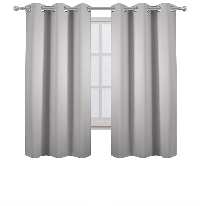 Light Grey Blackout Curtains 42 x 54 Inch Length Set of 2 Panels Grommet Bedroom Curtains for Living Room