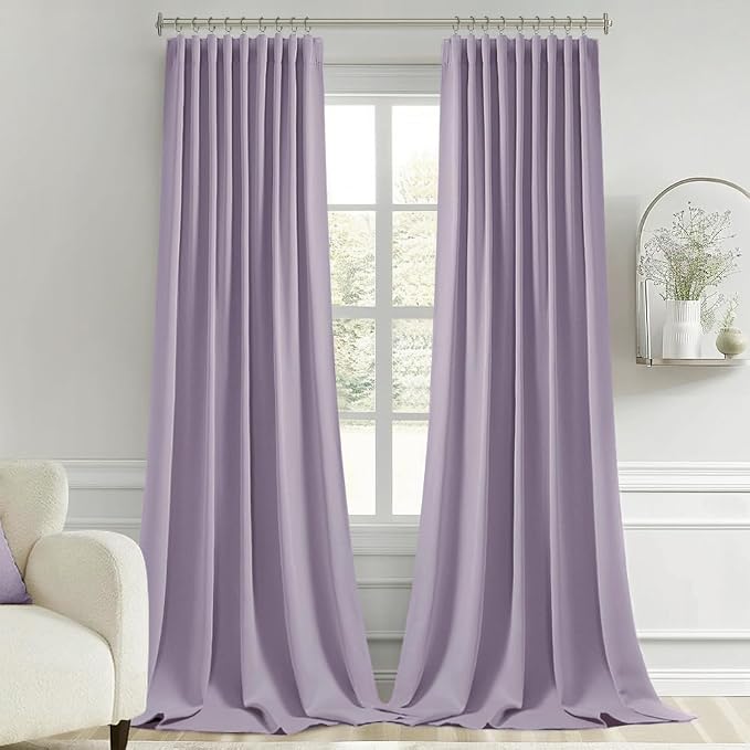 MIULEE Lilac Back Tab Blackout Curtains 52x120 Inch Long 2 Panels Set | Rod Pocket Pinch Pleated, Thermal Insulated, Bedroom Living Room Darkening Privacy Drapes, Extra Long Light Blocking Curtains