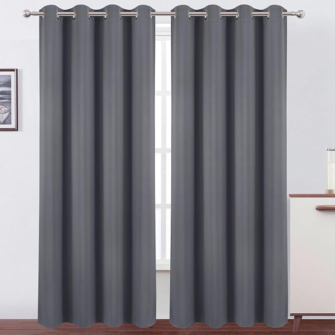 Blackout Curtains 52 x 90 Inch Long Grey Curtains Set of 2 Panels Room Darkening Curtains for Bedroom and Living Room