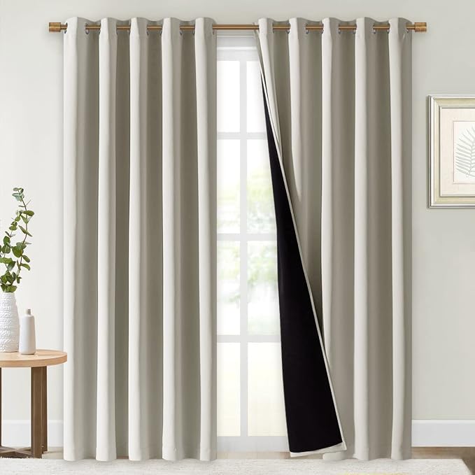 NICETOWN Natural Blackout Curtains for Nursery 70" Wide x 84" Long 2 Panels | 100% Room Darkening Cold Full Light Blocking Drapes with Black Liner, Thermal Insulated Draperies for Bedroom Window Decor