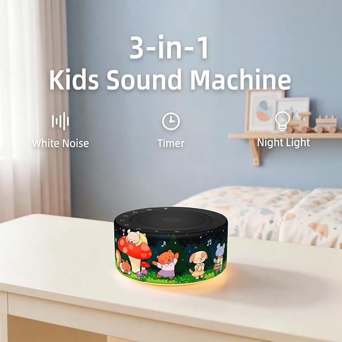 Kipcush White Noise Machine for Baby & Adults, Sleep Sound Machine with 30 Soothing Sounds, 8-Color Night Light, Memory Function, White Noise for Sleeping, Nursery, Office, Travel, Relaxation