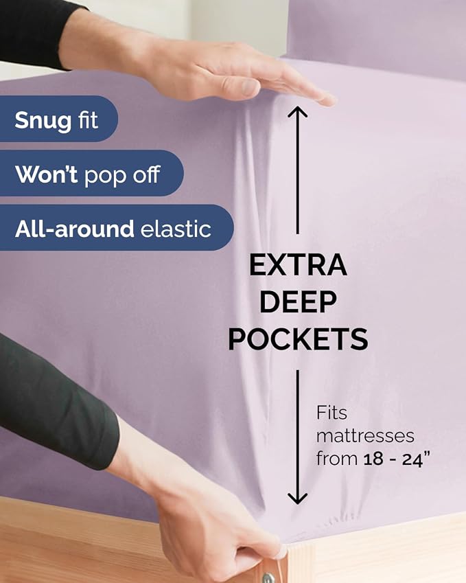 Extra Deep Flex Top Split Head King Sheet Set - 6 Piece Breathable and Cooling Sheets - Hotel Luxury Bedding for Women, Men, Kids & Teens - Easy Secure Fit - Extra Deep Pockets - Light Lavender