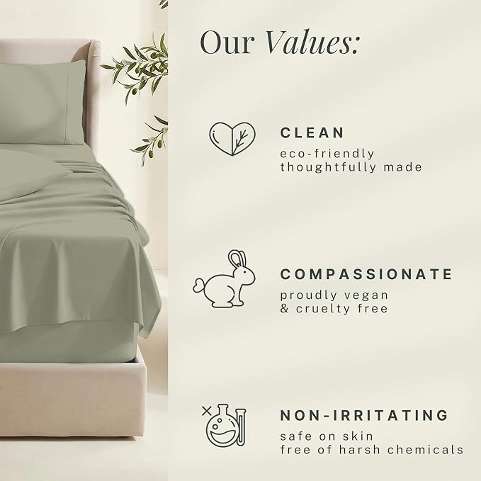 Hearth & Harbor Extra Deep Pocket Sheets - Fits Mattress 18-24 Inches Deep - Extra Deep Pocket Twin XL Sheets Sets - 4 Piece Twin XL Size - Sage