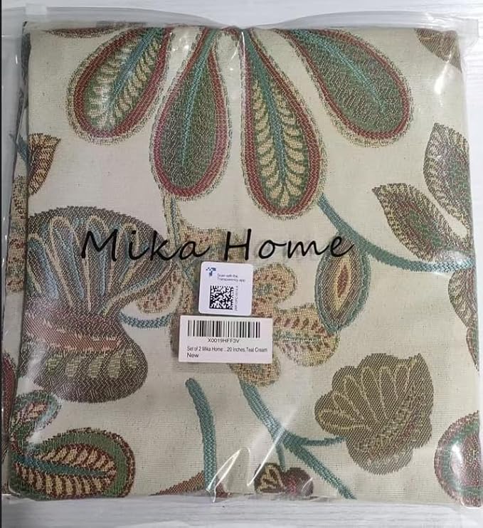 Mika Home Set of 2 Jacquard Tropical Leaf Pattern Throw Pillow Covers Decorative Pillowcase 20X20 Inches,Teal Cream