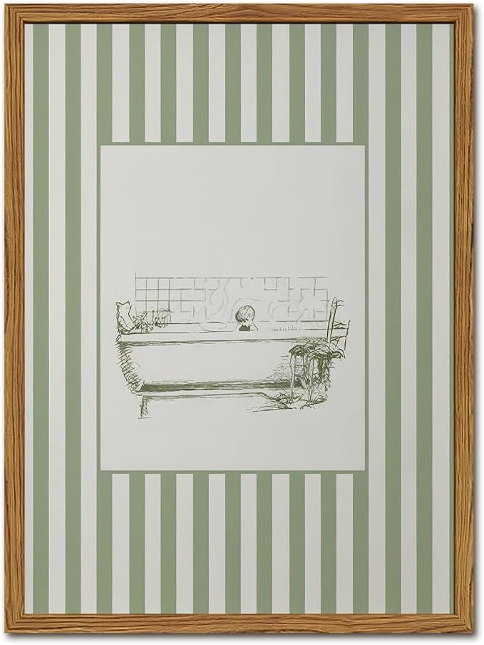 Funny Kids Bathroom Wall Art Cute Boy in Bathtub Wall Decor Picture, Eclectic Child Nursery Bathroom Poster Canvas Prints painting for Restroom 16x24 inch Wood Framed