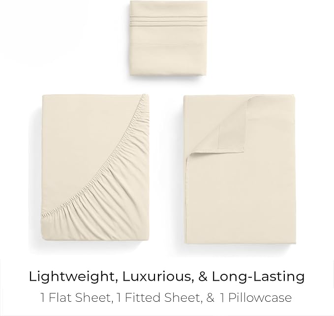 Mellanni Iconic 3-Piece, Ultra Soft Sheet Set (Twin XL, Golden Ivory) | 10M+ Sleepers. Lab-tested: Sleeps Cool, Stays Bright, Strong, Smooth. Good Housekeeping Best Bedding, 7 yrs running.