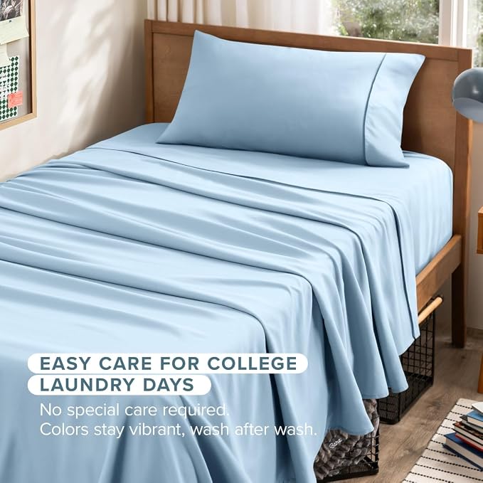 Bare Home Twin XL Sheet Set - 1800 Ultra-Soft (Twin XL, Light Blue) | Deep Pockets 6 to 15 Inches, Breathable, Hypoallergenic, Hotel Luxury, Easy Fit, Soft, All-Season