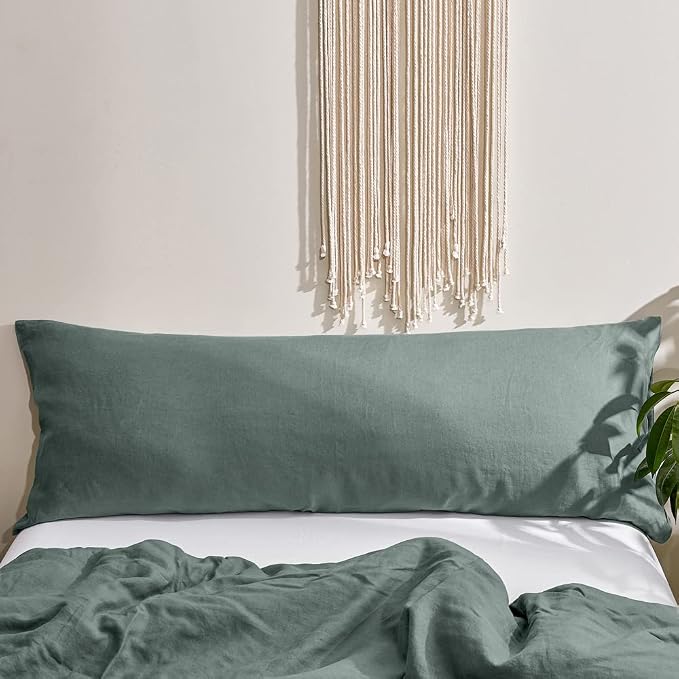 Simple&Opulence Body Pillow Cover 20" x 54",100% Pure Linen, Ultra Soft and Breathable, Body Pillowcase with Envelope Closure for Adults(Greyish Green)