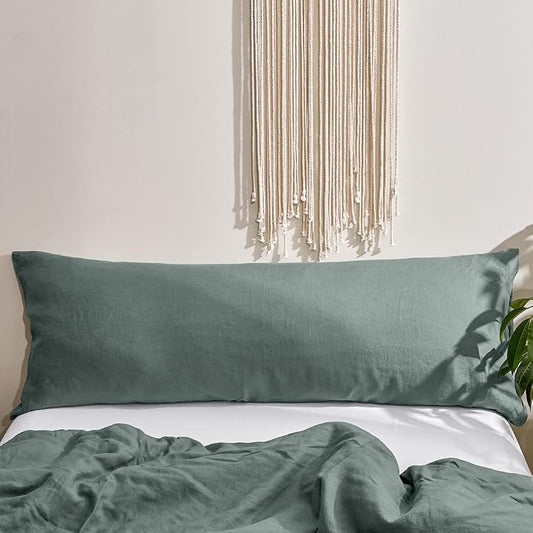 Simple&Opulence Body Pillow Cover 20" x 54",100% Pure Linen, Ultra Soft and Breathable, Body Pillowcase with Envelope Closure for Adults(Greyish Green)
