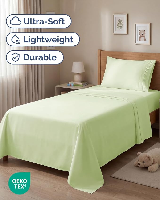 Twin Size 3 Piece Sheet Set - Comfy Breathable & Cooling - Light Sage Green | Hotel Luxury Bed Sheets for Women & Men, Deep Pockets, Easy-Fit, Extra Soft and Wrinkle Free Sheets, Oeko-Tex Bed Sheet Set
