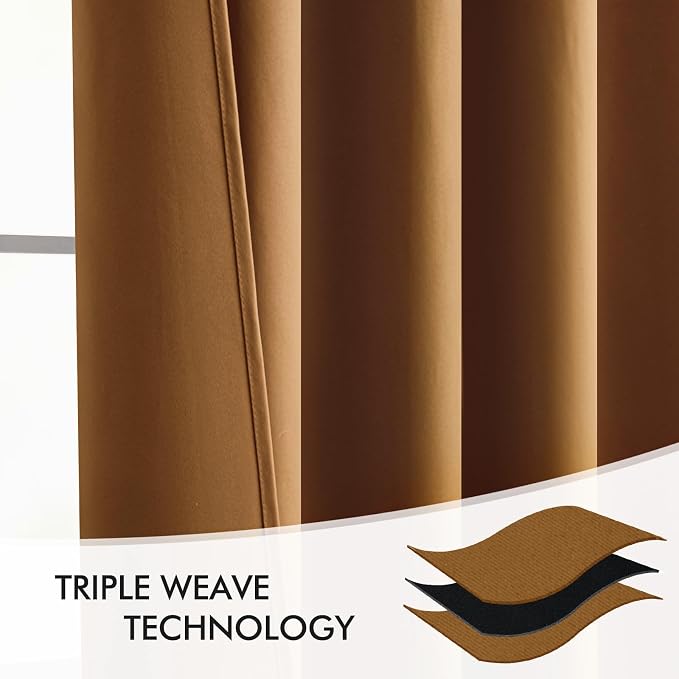MIULEE Golden Brown Back Tab Blackout Curtains 52x96 Inch Long 2 Panels Set | Rod Pocket Pinch Pleated, Thermal Insulated, Bedroom Living Room Darkening Drapes, Light Blocking Floor to Ceiling Curtains