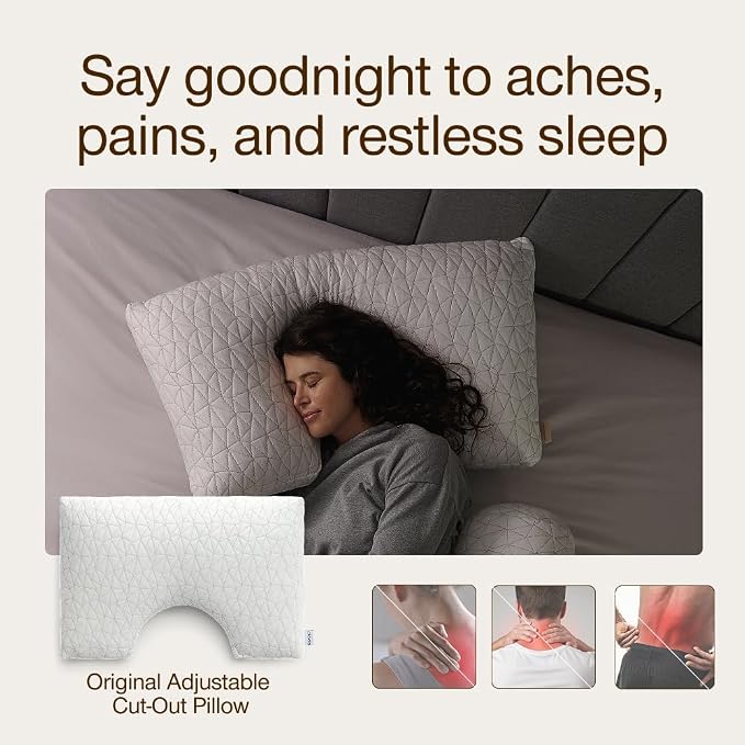 Coop Home Goods Original Cut-Out Adjustable Pillow, Queen Size Bed Pillows for Neck & Head Support, 18 x 28 “ Memory Foam Pillows - Medium Firm for Side Sleeper, CertiPUR-US/GREENGUARD Gold
