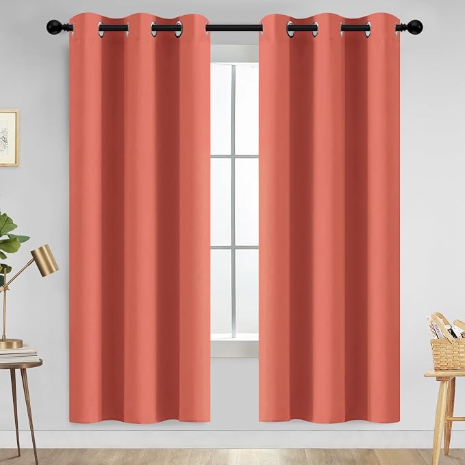 Yakamok Room Darkening Curtains 42x72 inch Length Coral Orange-Living Room | 2 panels,grommet blackout window treatment,thermal insulated,light blocking drapes,privacy protection,bedroom dining room
