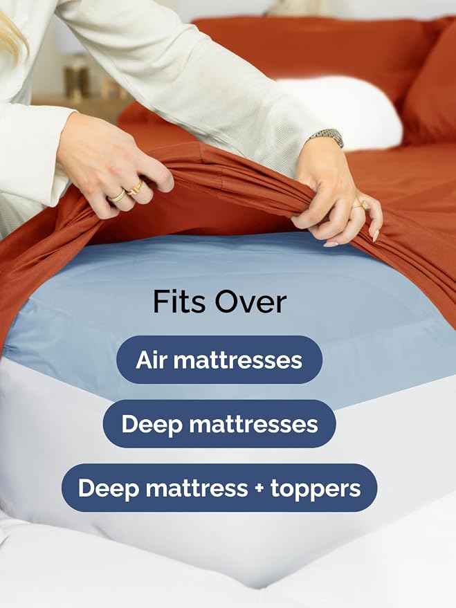 Extra Deep Queen Sheet Set - 6 Piece Breathable Cooling Sheets - Terracotta | Hotel Luxury Bed Sheets Set, Easy & Secure Fit, Ultra-Soft, Wrinkle & Fade Free, Comfy Sheets Set with Extra Deep Pockets
