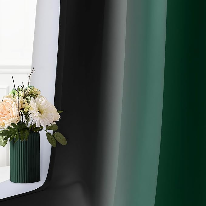 SimpleHome Ombre Green and Black Room Darkening Curtains 84 inches Length | Bedroom Curtains,Grommet Gradient Light Blocking Window Curtains for Living Room,Thermal Insulated Drapes 2 Panels,52wx84L