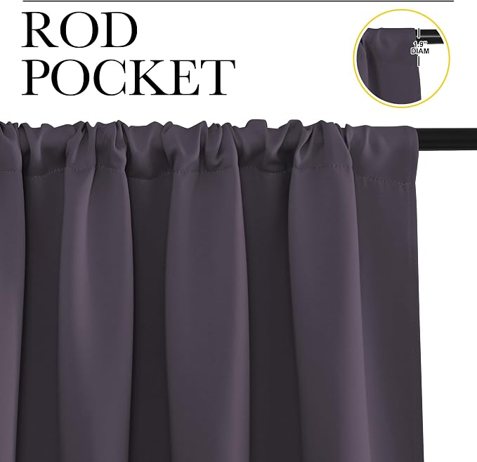 NICETOWN Blackout Curtains for Bedroom, Blackout Curtain Panels, Greyish Purple, 1 Pair, 62 by 63-inch, Window Treatment Energy Saving Thermal Insulated Solid Rod Pocket Blackout Drapes/Draperies