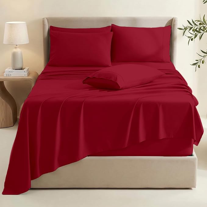 Hearth & Harbor Extra Deep Pocket Sheets - Fits Mattress 18-24 Inches Deep - Extra Deep Pocket Full Size Sets - 6 Piece Full Size - Full - Burgundy