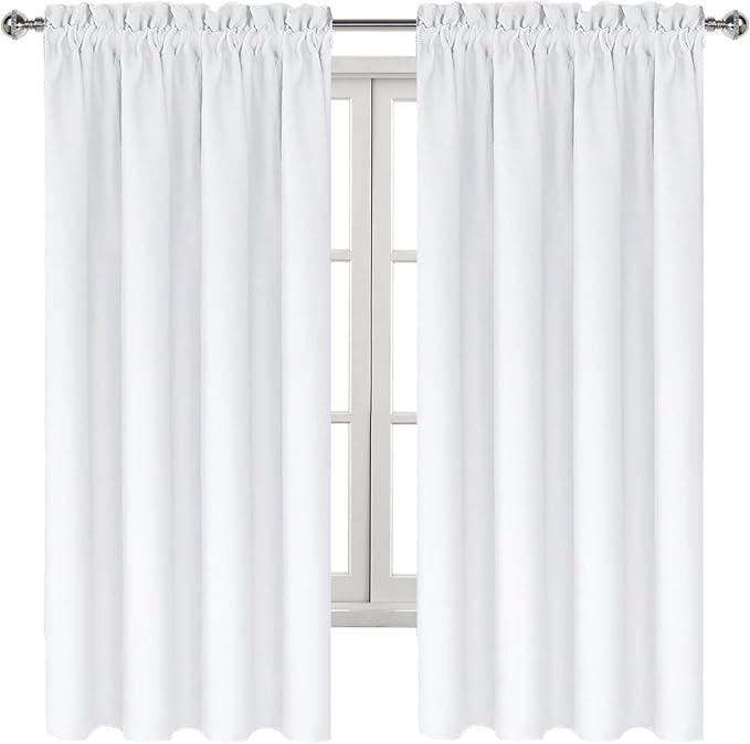 DWCN White Curtains 50% Light Blocking for Living Room 72 Inch 2 Panels | Room Darkening, Thermal Insulated, Light Blocking, Rod Pocket Drapes, Noise Reducing Window Treatments, Pure White