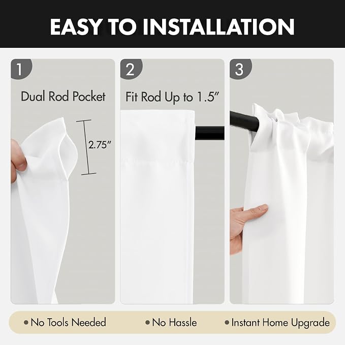 MIULEE 4 Panels Set Pure White Blackout Curtains 63 Inch Length Bedroom | Thermal Curtains for Summer Heat, Light Blocking Privacy Window Drapes, Top&Bottom Rod Pocket
