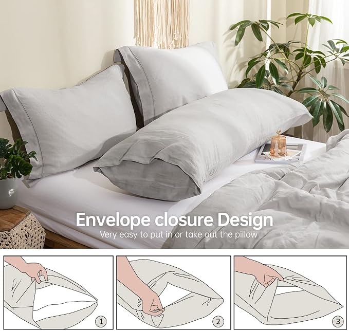 Simple&Opulence Body Pillow Cover 20" x 54",100% Pure Linen, Ultra Soft and Breathable, Body Pillowcase with Envelope Closure for Adults(Light Grey)