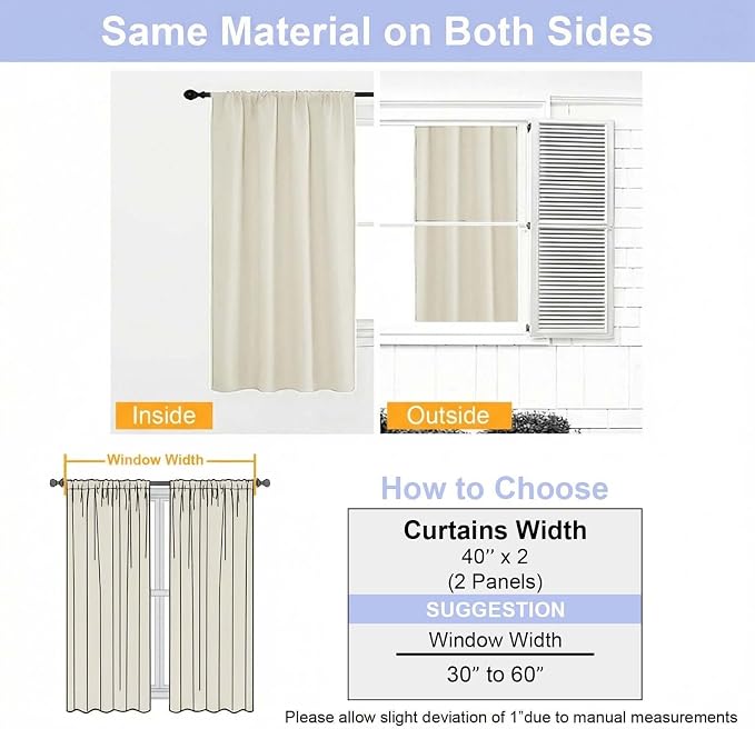 Simplebrand Ava Light Beige Light Filtering Curtains for Bedroom 84 Inch Length 2 Panels Set, Solid Thermal Insulated Privacy Nursery Window Treatment Curtains, W40 x L84 Inch, Light Beige