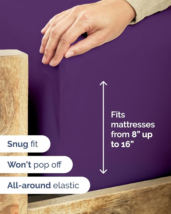 Flex Top Split Head King 6 Piece Sheet Set - Breathable & Cooling - Purple | Ultra Soft Hotel Luxury Bedding Set w/ 8-16 Inch Deep Pockets, 1 Flat & 1 Split-Head Fitted Sheet & 4 Pillowcases, Fade Free