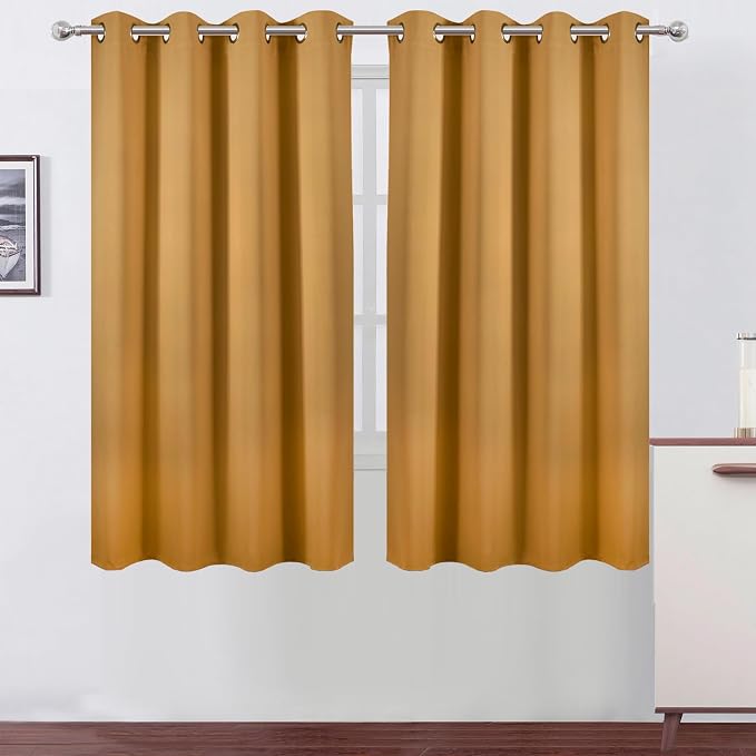 Mustard Yellow Blackout Curtains 52 x 63 Inch Length/Set of 2 Curtain Panels/Thermal Insulated Room Darkening Curtains for Bedroom and Living Room