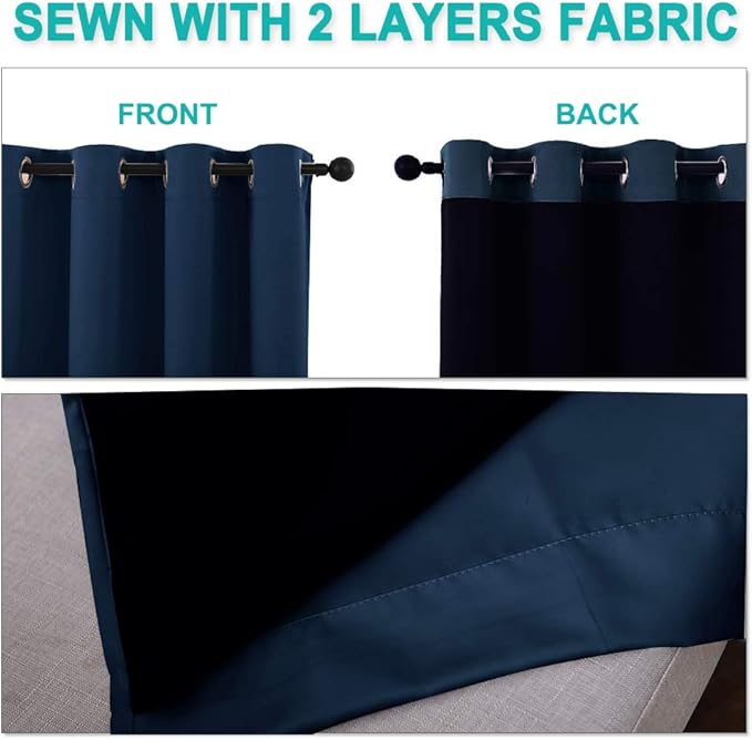 NICETOWN 100% Blackout Blinds, Set of 2, 46" x 102", Navy, Laundry Room Decor Window Treatment Curtains for Large Patio Sliding Door, Thermal Insulated Curtains for Bedroom