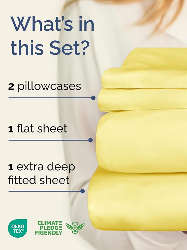 Extra Deep Full Sheet Set - 4 Piece Breathable & Cooling Sheets - Yellow | Easily Fits 18 to 24 inch Mattress - Ultra Soft, Wrinkle & Fade Free with Extra Deep Pockets - Comfy Hotel Luxury Bedding