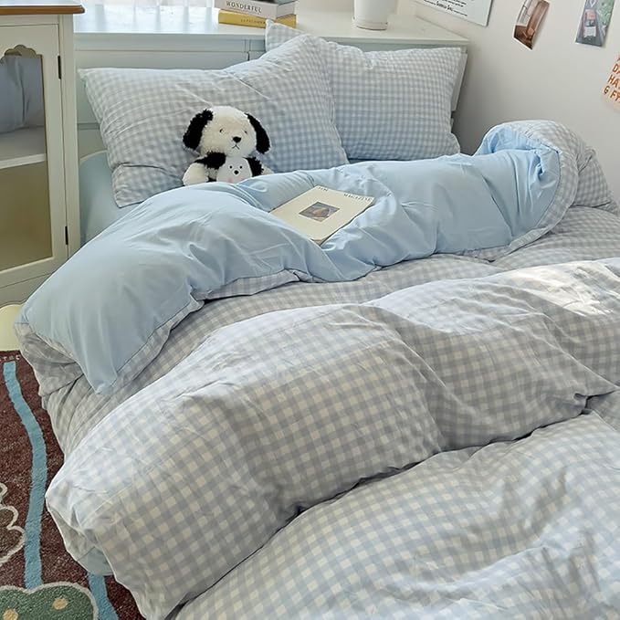 Nayoroom Blue Gingham Duvet Cover Full Reversible Plaid Checkered Bedding | Modern Farmhouse Coastal, Dorm Bedding, Soft Breathable Washed Microfiber, All-Season Comfort, Hidden Zipper, 4 Corner Ties