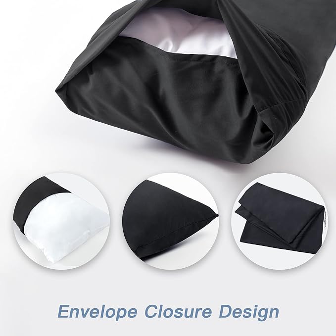 DOWNCOOL Luxury Full Body Pillow Insert with Fiber Cover - Ultra Soft Body Pillow for Sleeping - Breathable Long Bed Pillow Insert, 20"x54"(Black, with Cover)