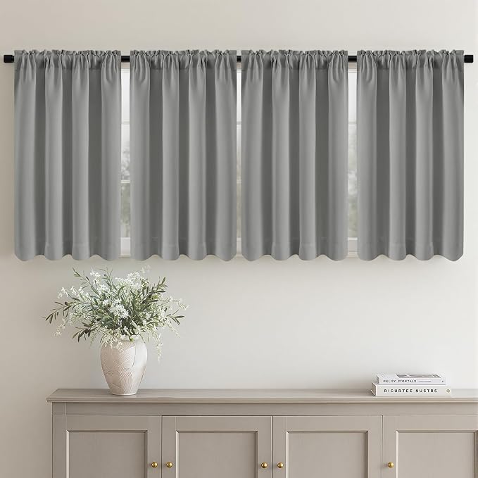 MIULEE Set of 4 Light Grey 45 Inch Short Blackout Kitchen Window Curtains | Bedroom Drapes, Light Blocking Privacy Curtains for Small Windows, Bathroom, RV/Motorhome, Laundry, Top&Bottom Rod Pocket