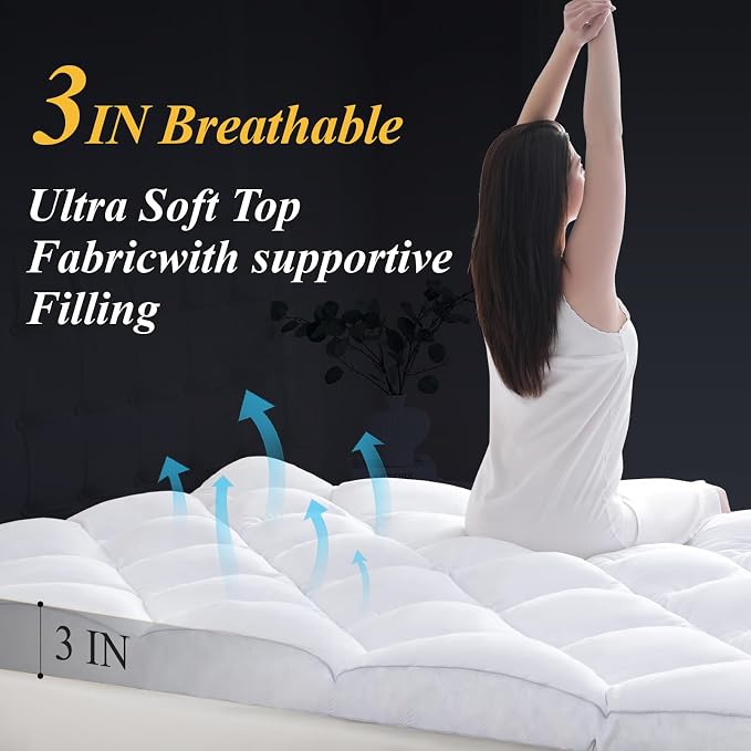 DOWNCOOL 3 Inch Twin Mattress Topper, Ultra Thick and Fluffy Supportive Memory Foam Mattress Topper for Body Pain, Mattress Pad with Breathable Mesh Design for Deep Sleep,75x39x3 Inches