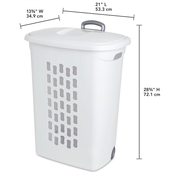 Sterilite Ultra™ Wheeled Hamper, Plastic Laundry Hamper, White, 3 Pack
