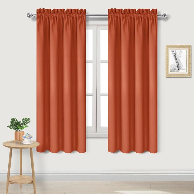 DWCN Blackout Curtains for Bedroom Living Room 42 x 63 Inch Long 2 Panels | Room Darkening, Thermal Insulated, Light Blocking, Rod Pocket Drapes, Noise Reducing Window Treatments, Burnt Orange