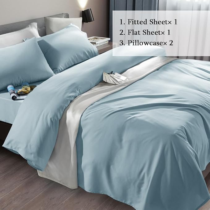 SONORO KATE Bed Sheet Set Super Soft Microfiber 1800 Series Luxury Egyptian Sheets Fit 18-24 Inch Deep Pocket Mattress Wrinkle-6 Piece (Spa Blue, Twin)