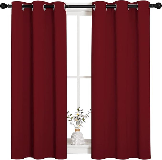 NICETOWN Burgundy Red Blackout Curtains for Laundry 34" w x 45" L 2 Panels | Christmas Home Decorative Thermal Insulated Draperies for Bedroom Living Room, Light Blocking Room Darkening Window Decor