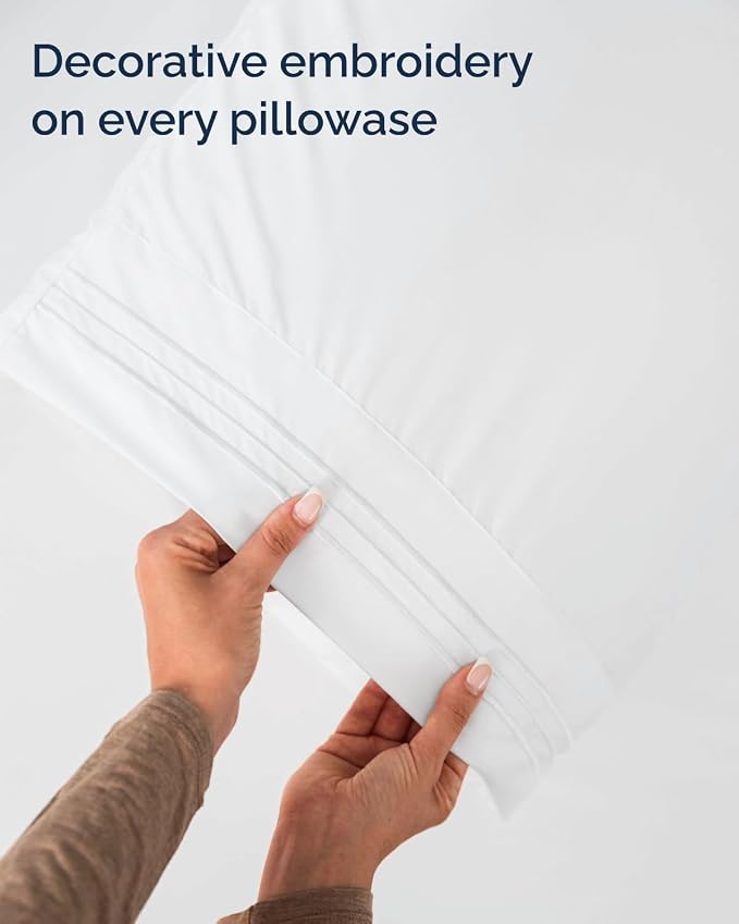 Twin XL 3 Piece Sheet Set - College Dorm Room Essentials - White | Deep Pocket Bed Sheets for Women, Men, Teens & Students, Soft, Cooling, Breathable & Wrinkle Free, Oeko-Tex Bed Sheet Set