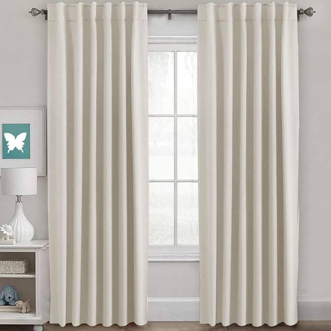 H.VERSAILTEX Back Tab Curtains 90 Inch Long for Living Room, Rod Pocket Room Darkening Thermal Insulated Blackout Curtains, 52 x 90 Inch, Ivory, 2 Panels