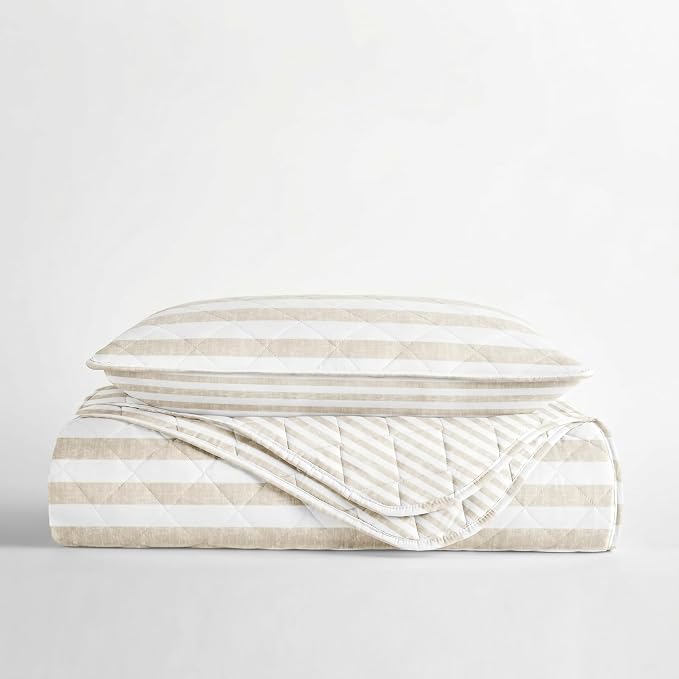 Merit Linens 3 Piece Quilt Set - Super Soft - Lightweight - All Season Quilted Coverlet - Timeless Patterns - Twin/TwinXL Natural