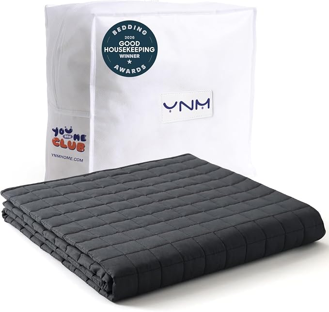 YnM Cotton King Size Weighted Blanket for Adults (88x104 Inches, 20 Pounds, Dark Grey), Smallest Compartments with Cooling Glass Beads,Heavy Blanket for Two Persons of 90~160lbs on Queen or King Bed