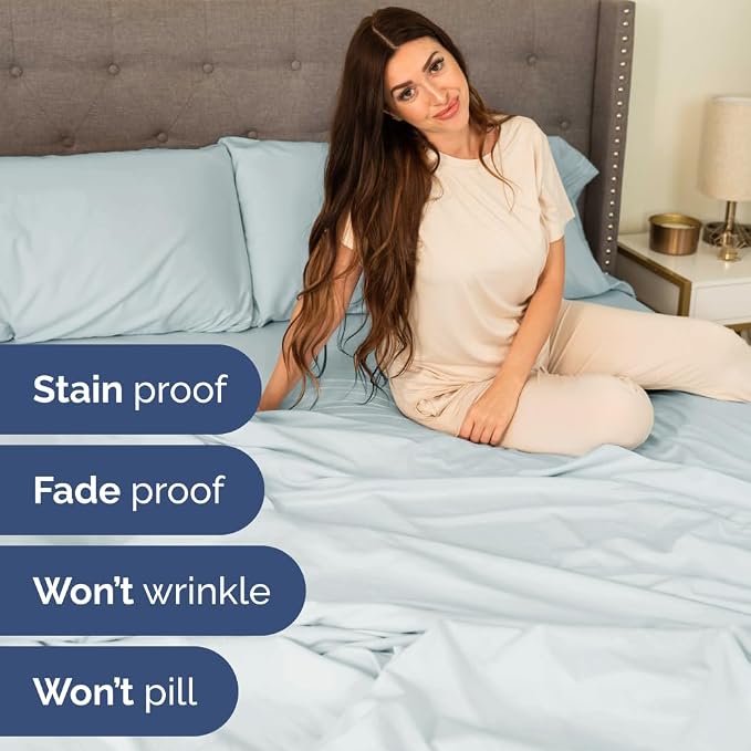 Flex Top Split Head King 4 Piece Sheet Set - Soft & Breathable - Ice Blue | Cooling Bed Sheets Set, Hotel Luxury Bedding for Women & Men with Deep Pockets, Wrinkle Free & Fade Resistant, Oeko-Tex
